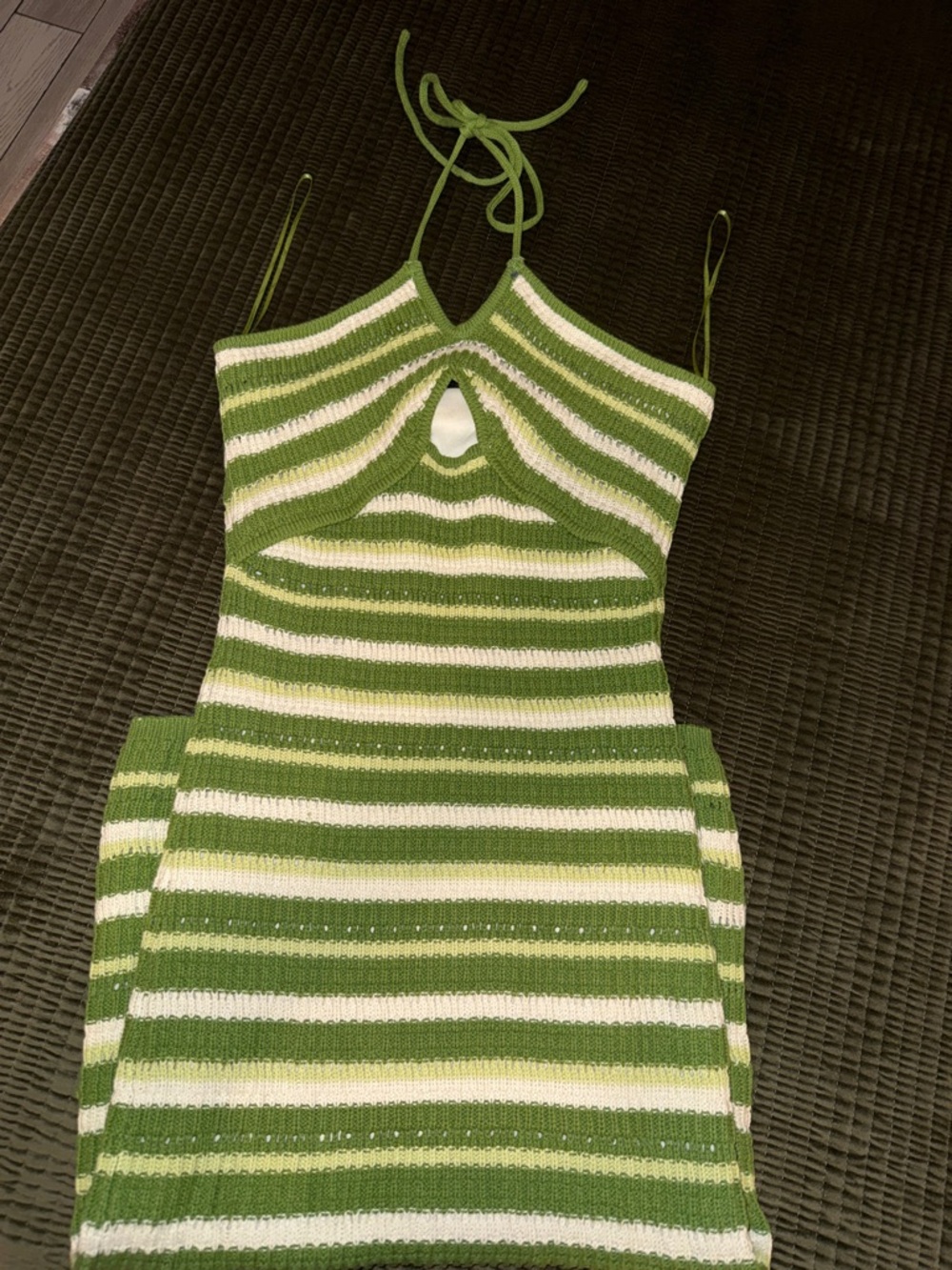 Sincerely Jules Green and White Striped Backless Knit Dress
